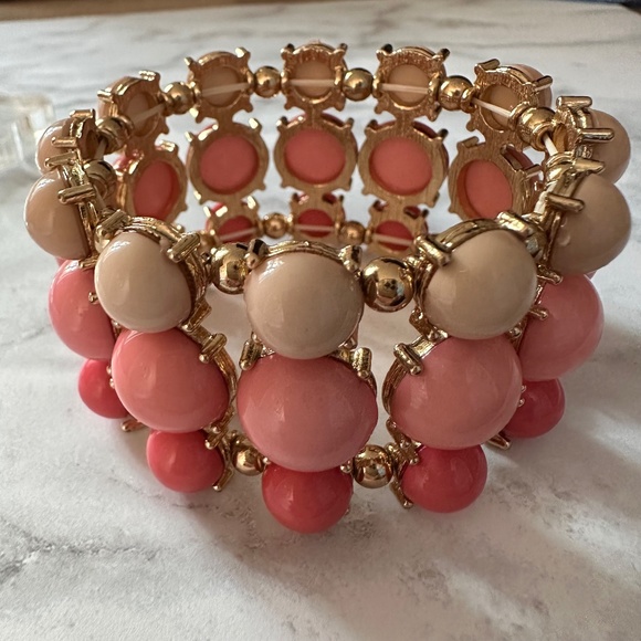 BRACELET Stretch Pink Ombre' Beaded Gold - Picture 2 of 3